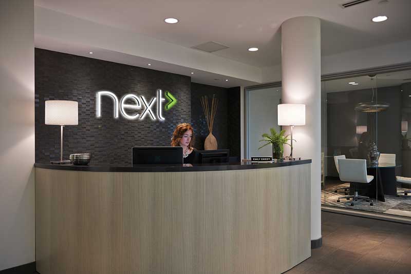 Lighted reception letters NEXT company in machined acrylic