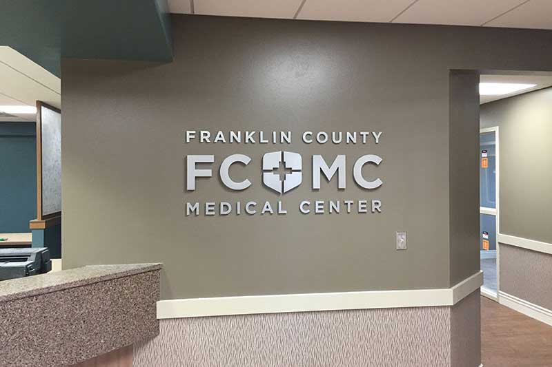 Franklin County Medical Center indoor cast aluminum letters